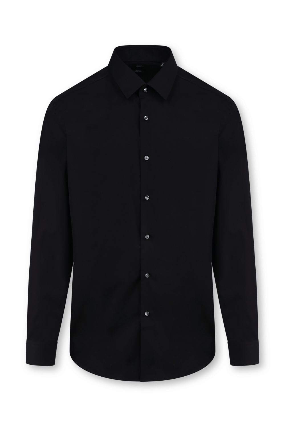 תמונה קידמית של חולצה מכופתרת שחורה מכותנה בגזרת סלים