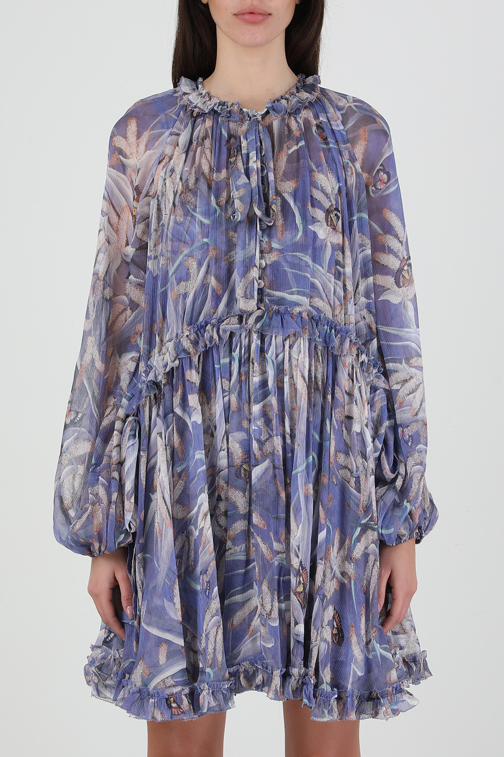 תמונת דוגמן קידמית של Botanica Drawn Mini Dress in Purple