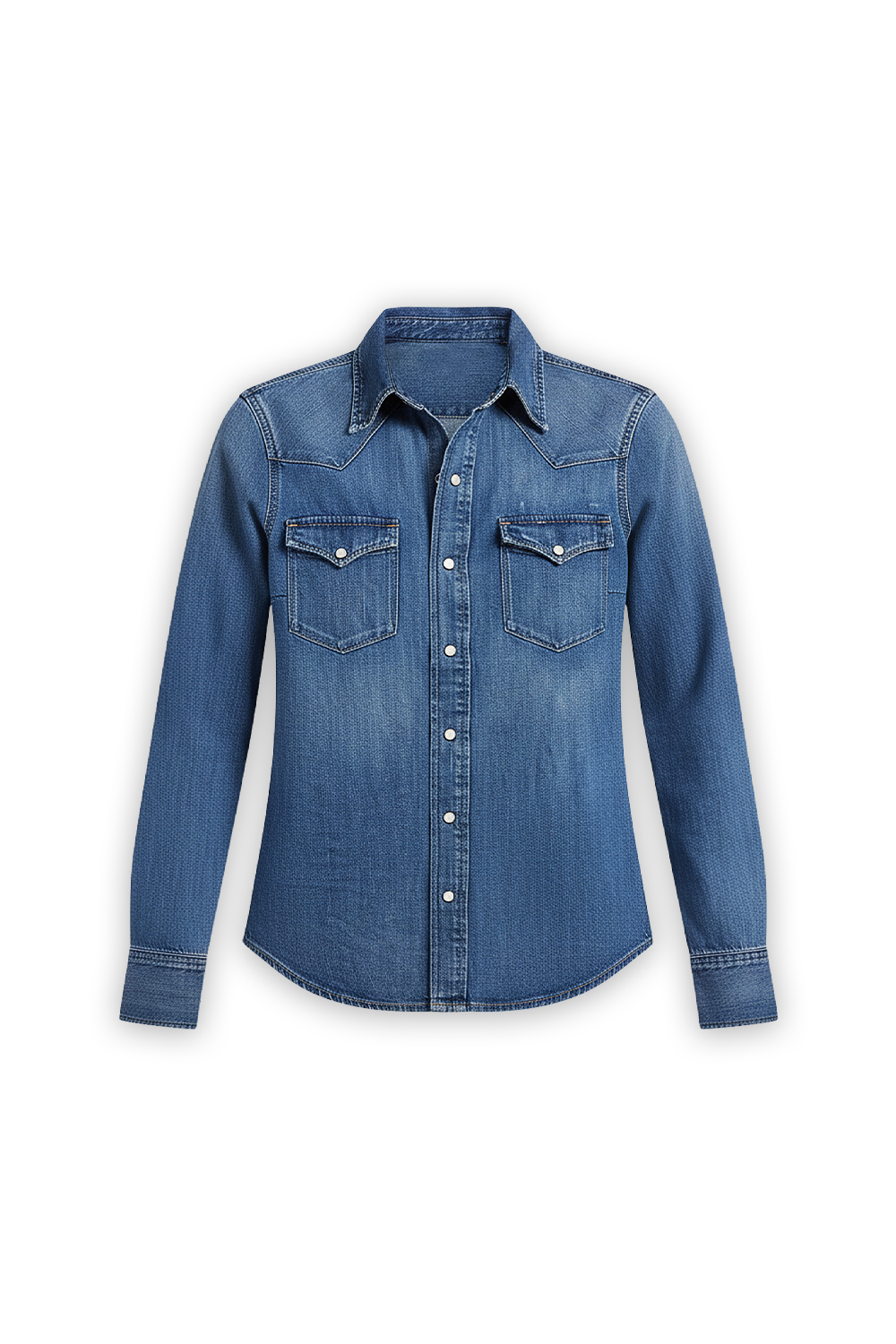 תמונה קידמית של חולצת כפתורים ג'ינס