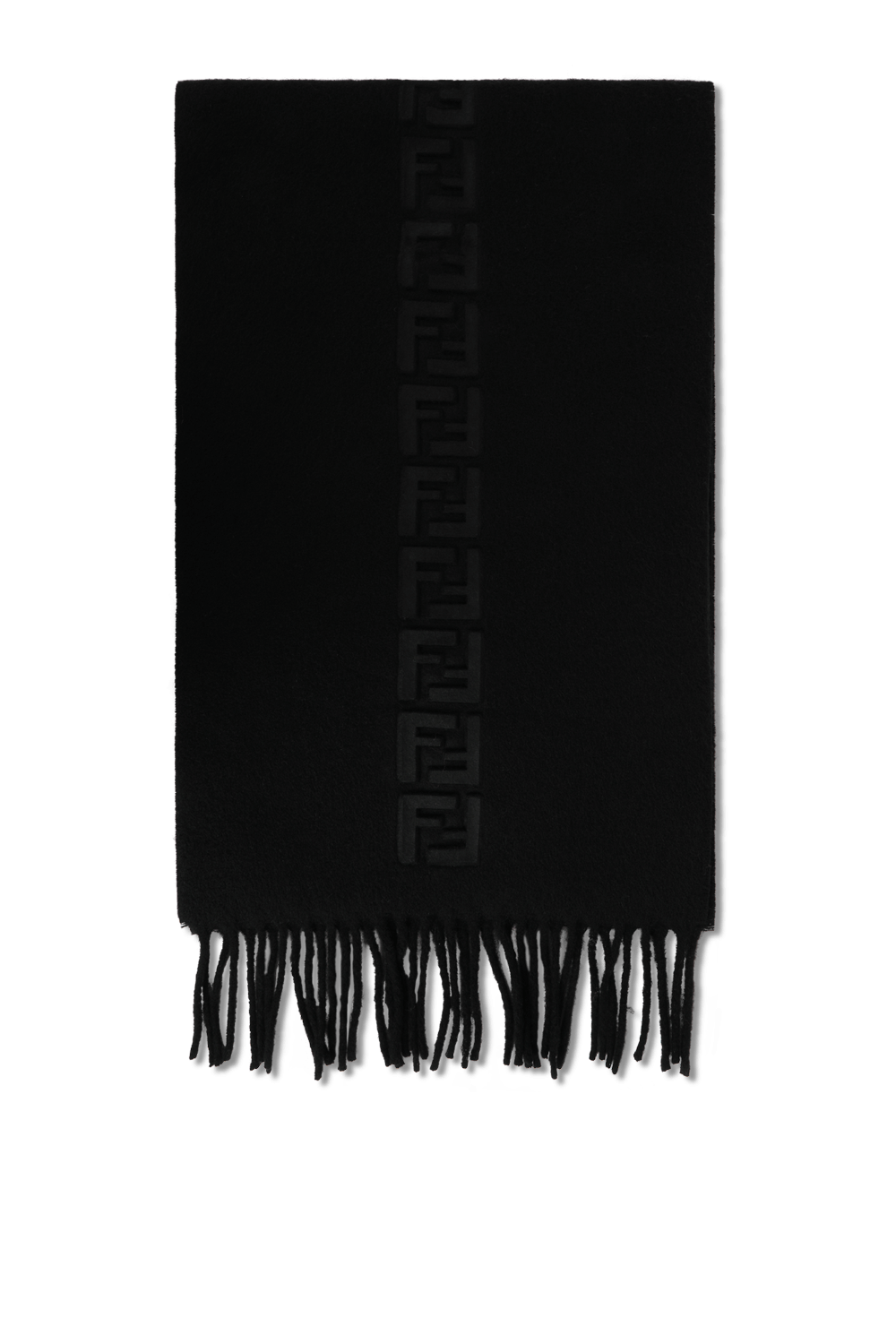 תמונה קידמית של צעיף עם קצוות פרנזים בגוון שחור