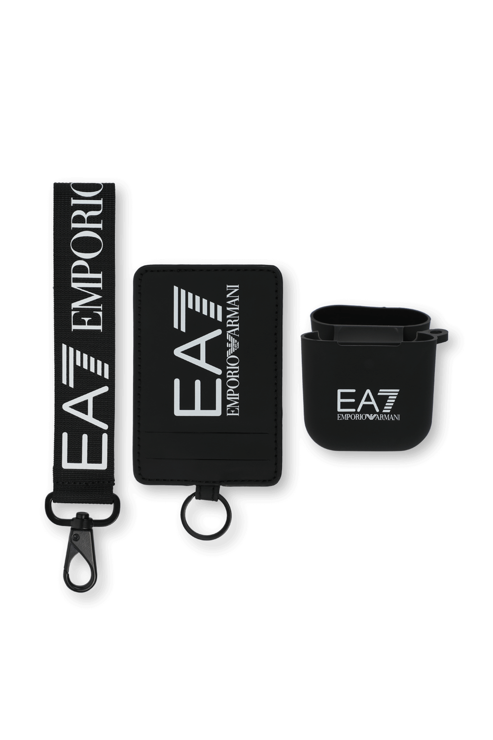 תמונה קידמית של מחזיק כרטיסים וכייס איירפודס עם לוגו