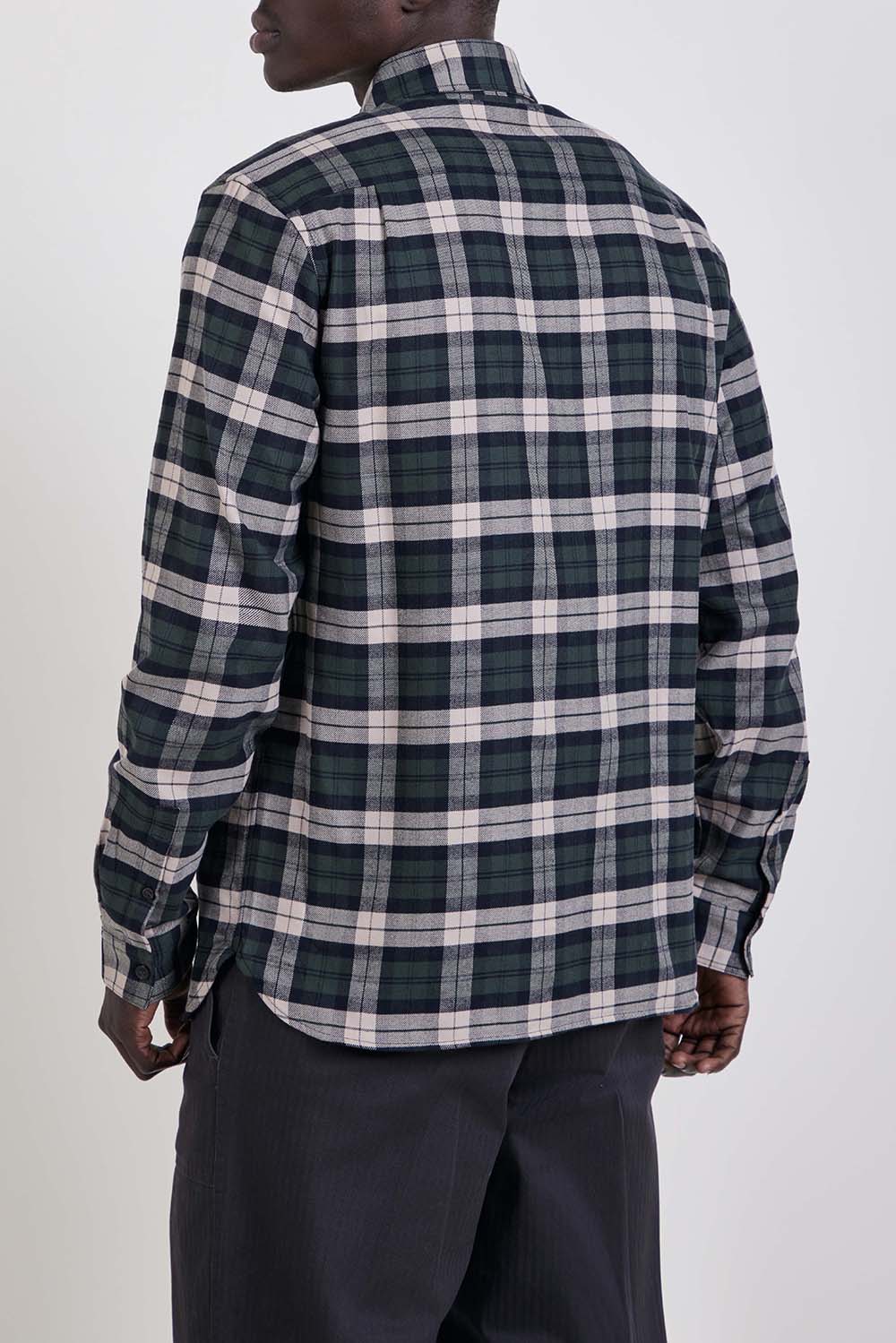 תמונת דוגמן אחורית של חולצת כפתורים משבצות