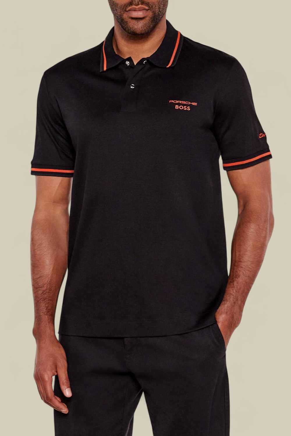 תמונת דוגמן קידמית של בוס X פורשה חולצת פולו