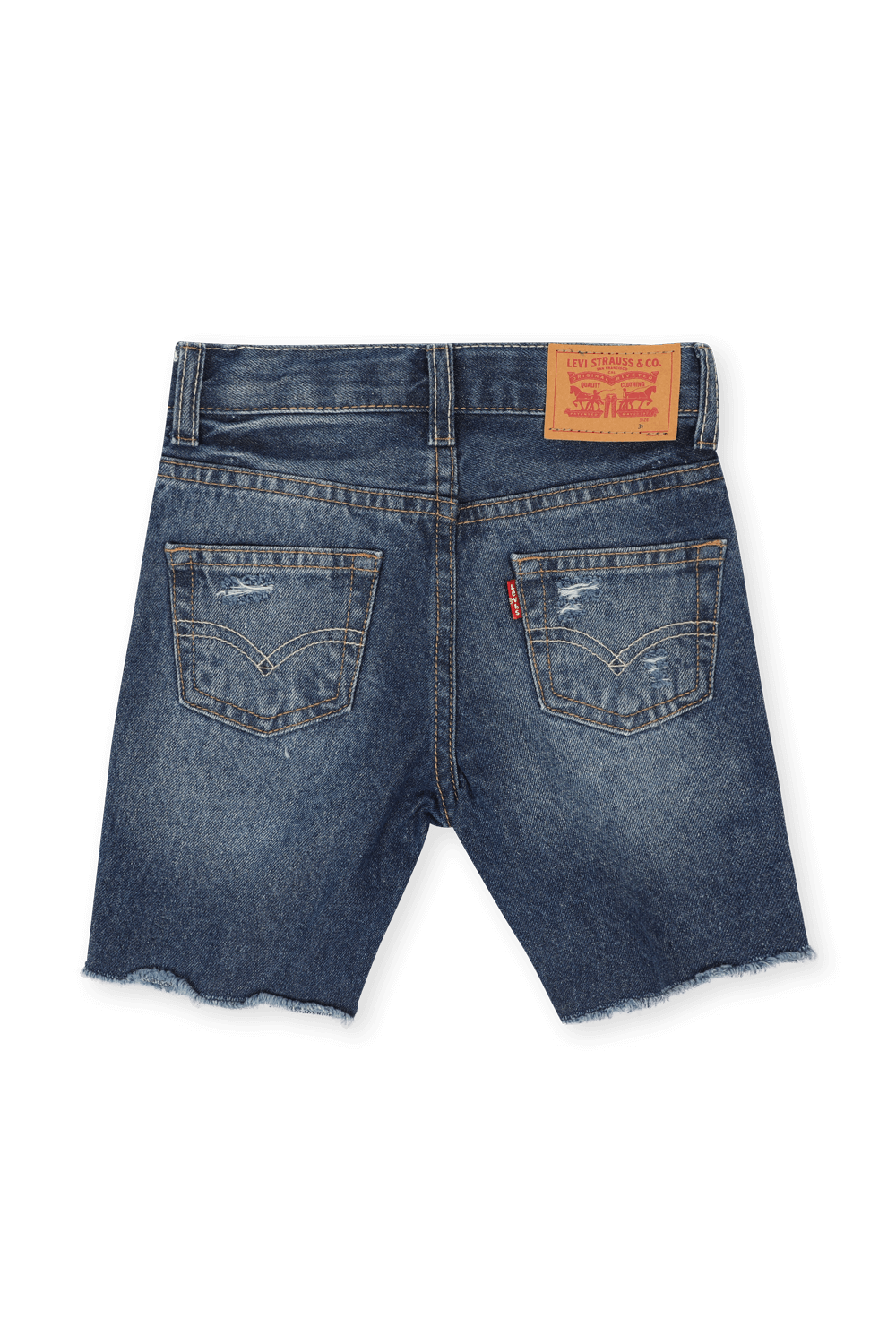 מכנסי ג'ינס קצרים בכחול עם שפשופים וקרעים - גילאי 2-4 LEVI`S KIDS
