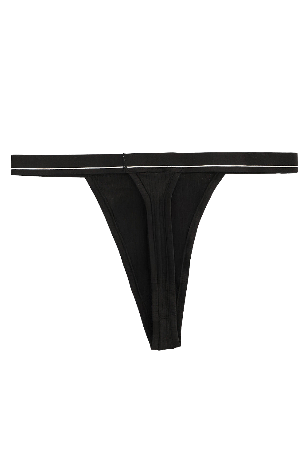 תמונה אחורית של Stretch Cotton Ribbed Logo High-Rise Thong Underwear