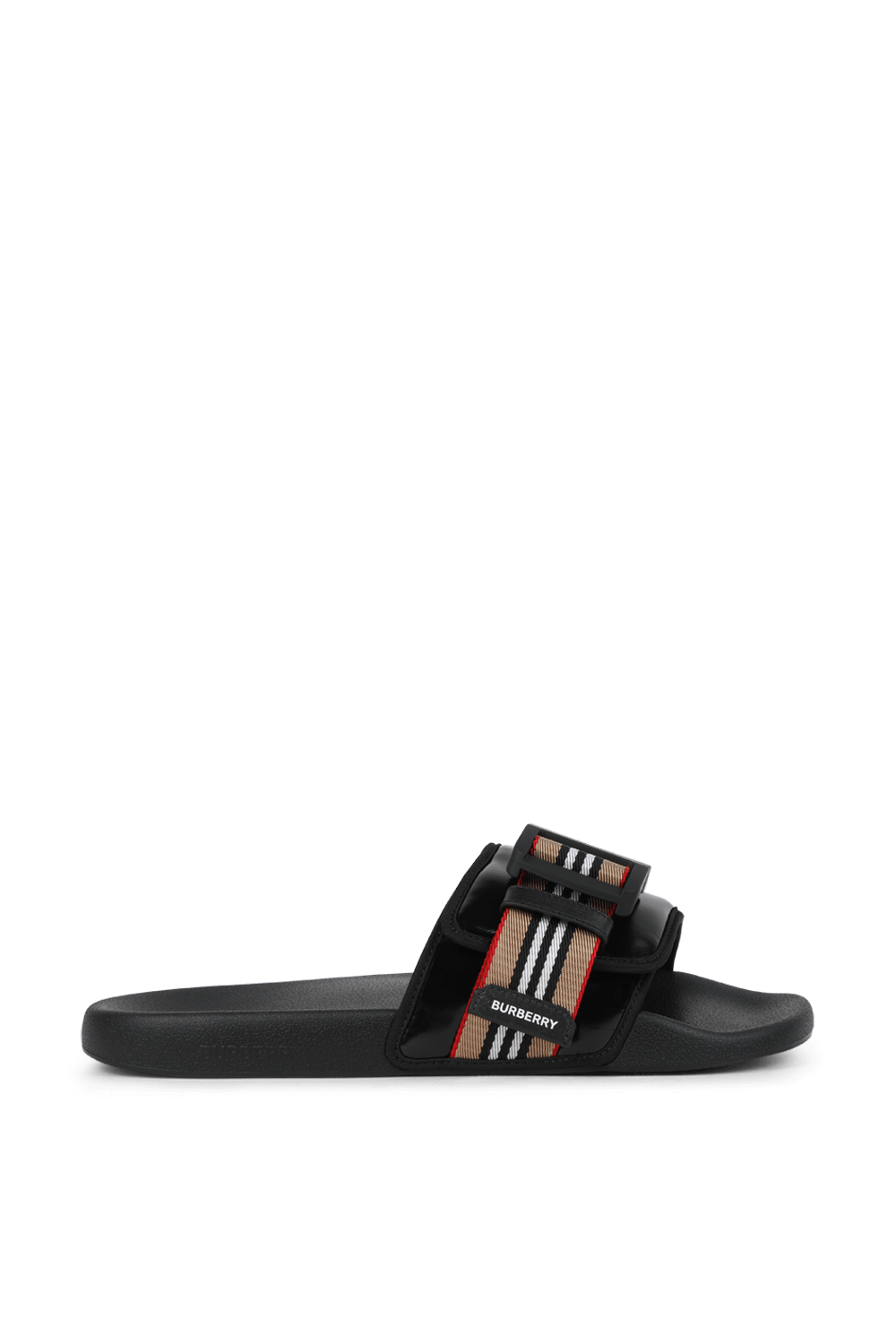 Buckled Slide Sandals in Black BURBERRY