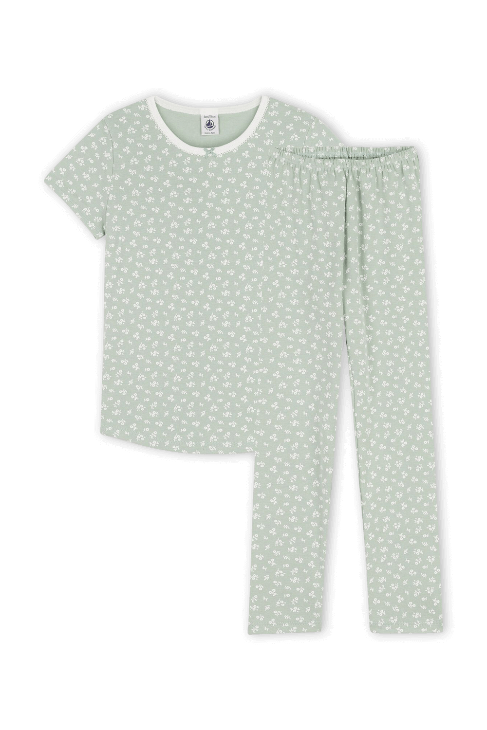 תמונה קידמית של גילאי 2-4 סט פיג'מה פרחוני בצבע ירוק
