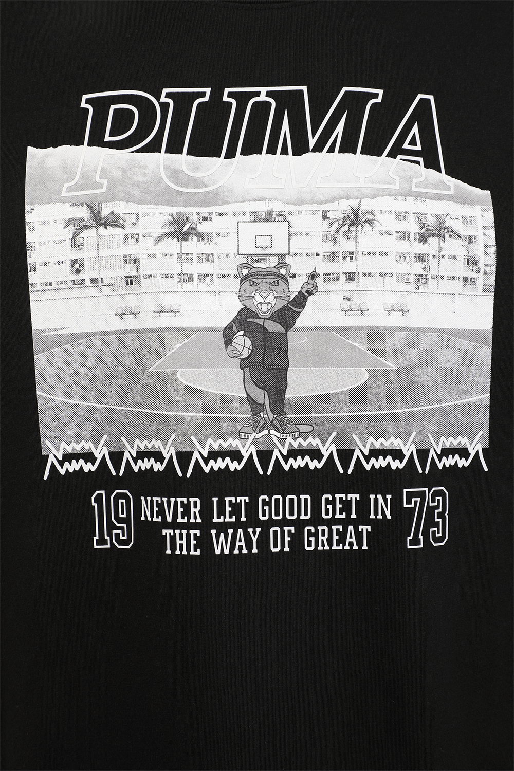 תמונה אחורית של חולצת כדורסל שחורה עם הדפס חתול