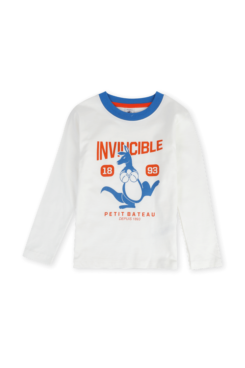 תמונה קידמית של גילאי 6-10 חולצה ארוכה לבנה עם הדפס קנגורו