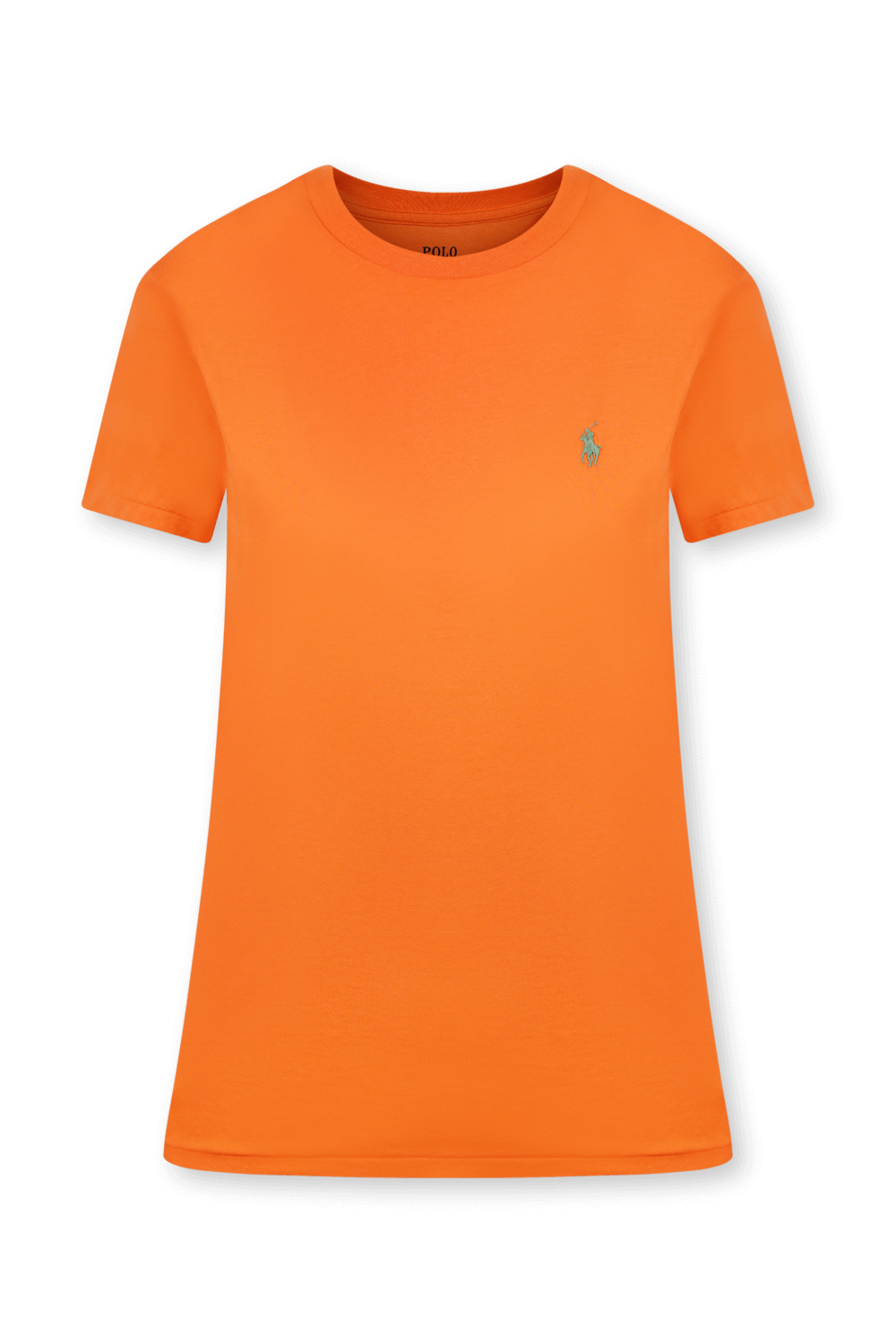 תמונה קידמית של חולצה כתומה עם לוגו רקום