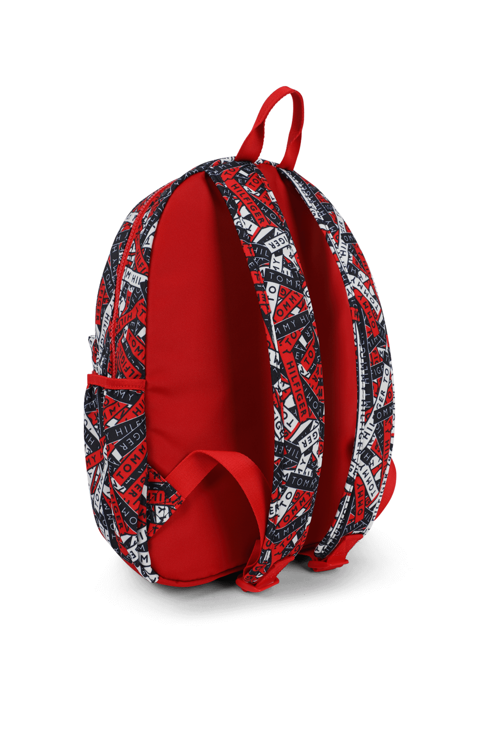 תמונה אחורית של תיק גב לוגומאני בגווני כחול, אדום ולבן