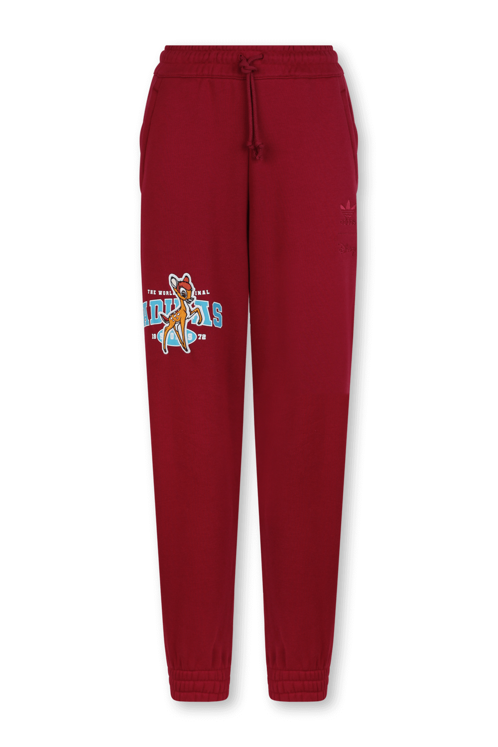 תמונה קידמית של אדידס X דיסני מכנסי טרנינג פוקסיה עם במבי רקום