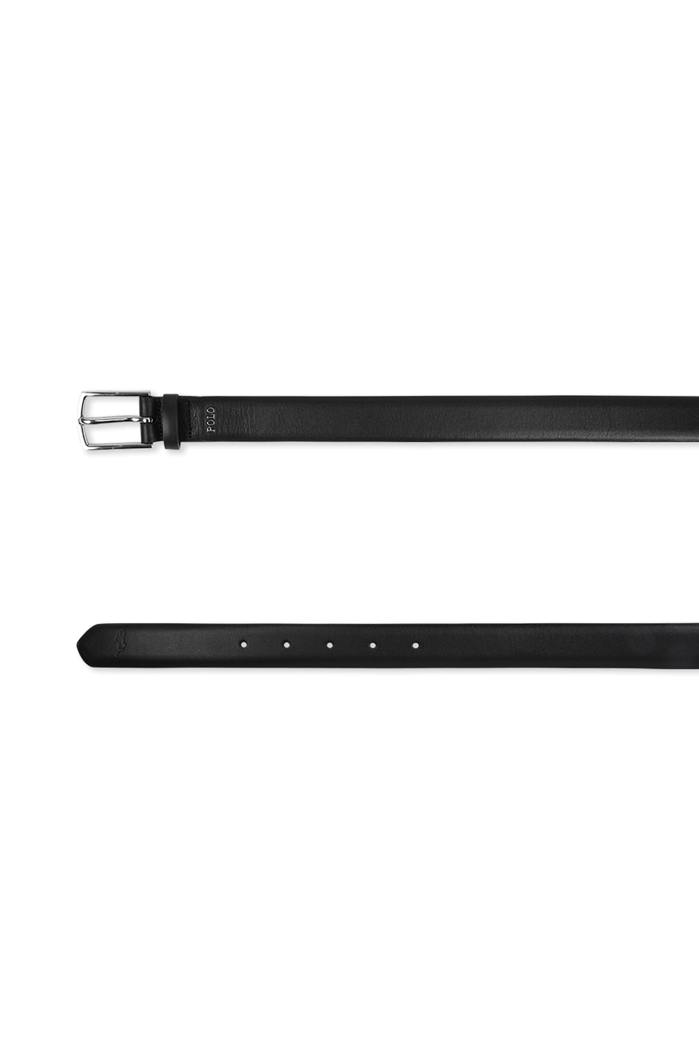 תמונה אחורית של חגורת עור שחורה עם אבזם מטאלי כסוף