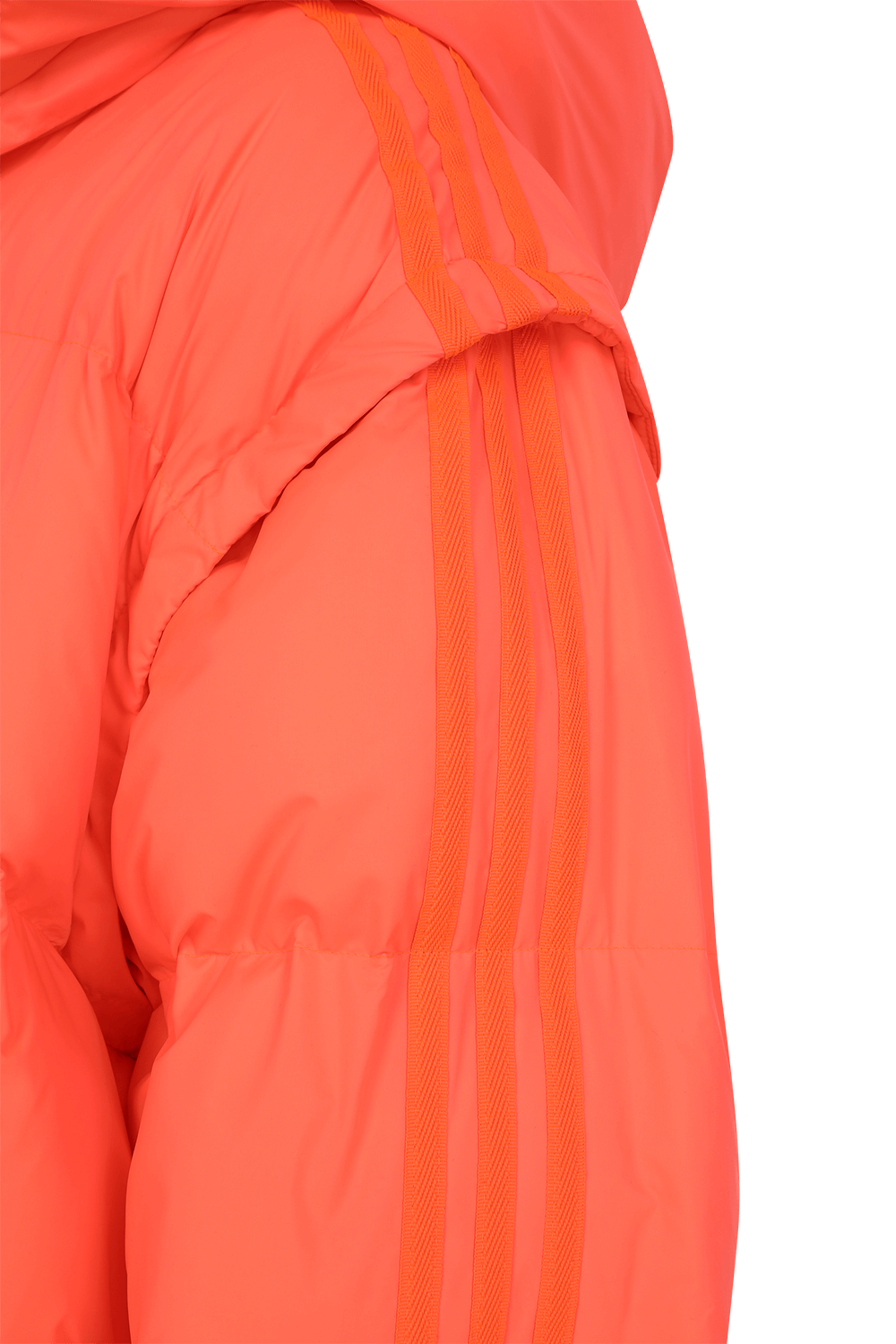 תמונת תקריב של אדידס X אייבי פארק מעיל פוך ארוך עם שרוולים נשלפים