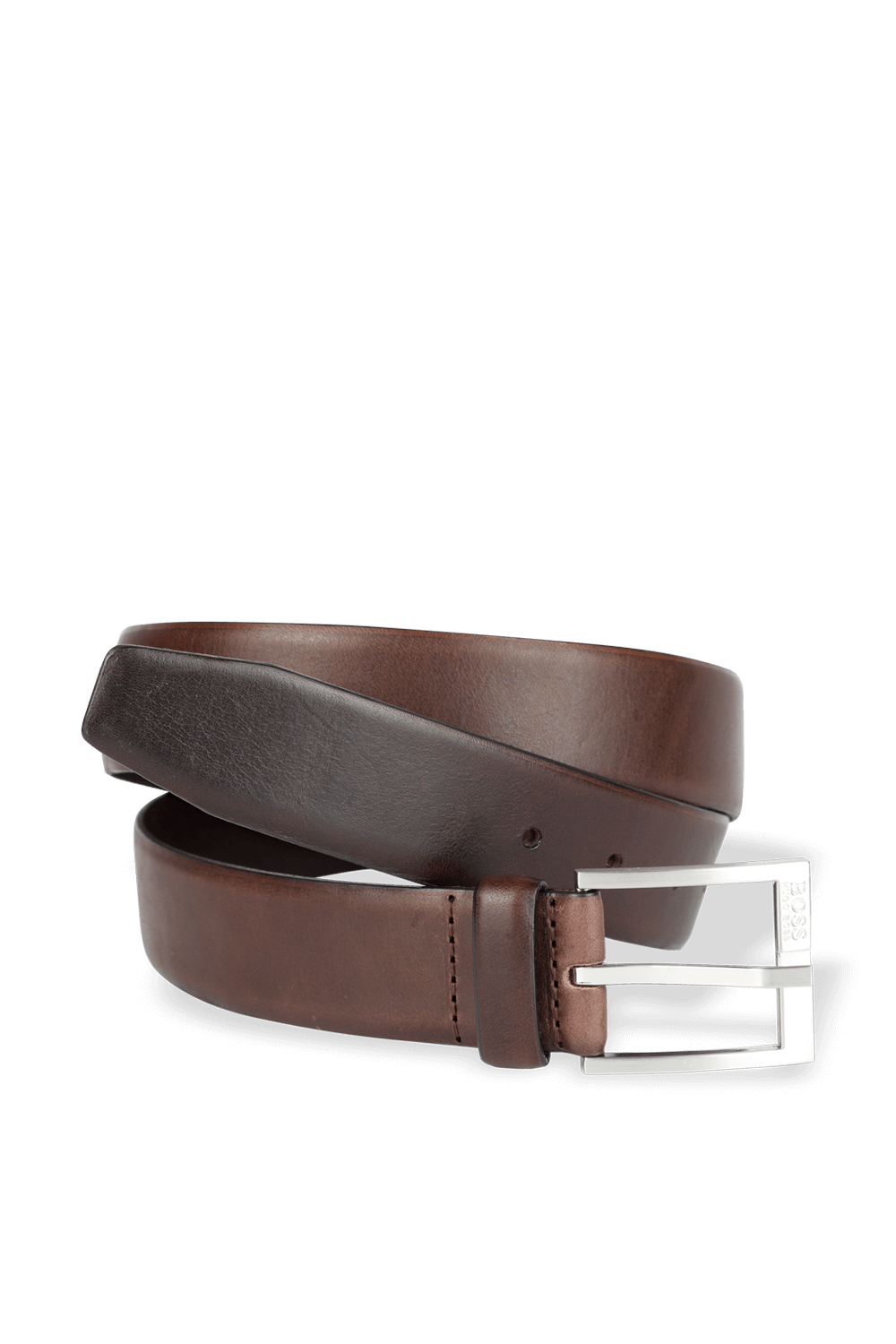 Leather Belt With Logo-Engraved Buckle in Brown BOSS
