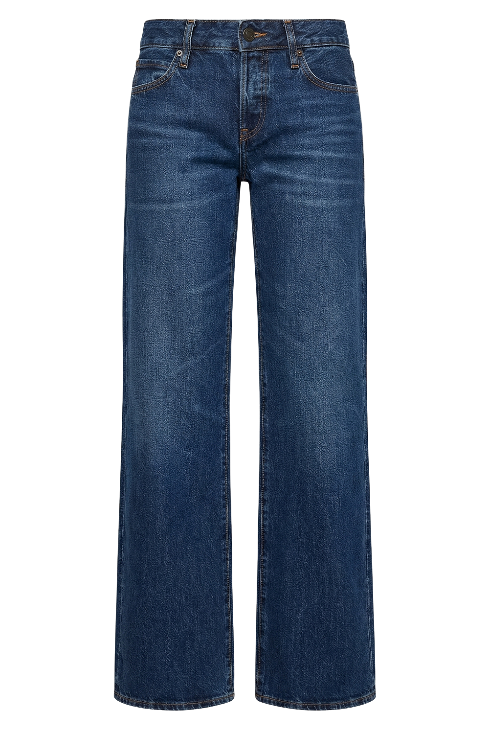 תמונה קידמית של מכנסי ג'ינס בגזרה נמוכה