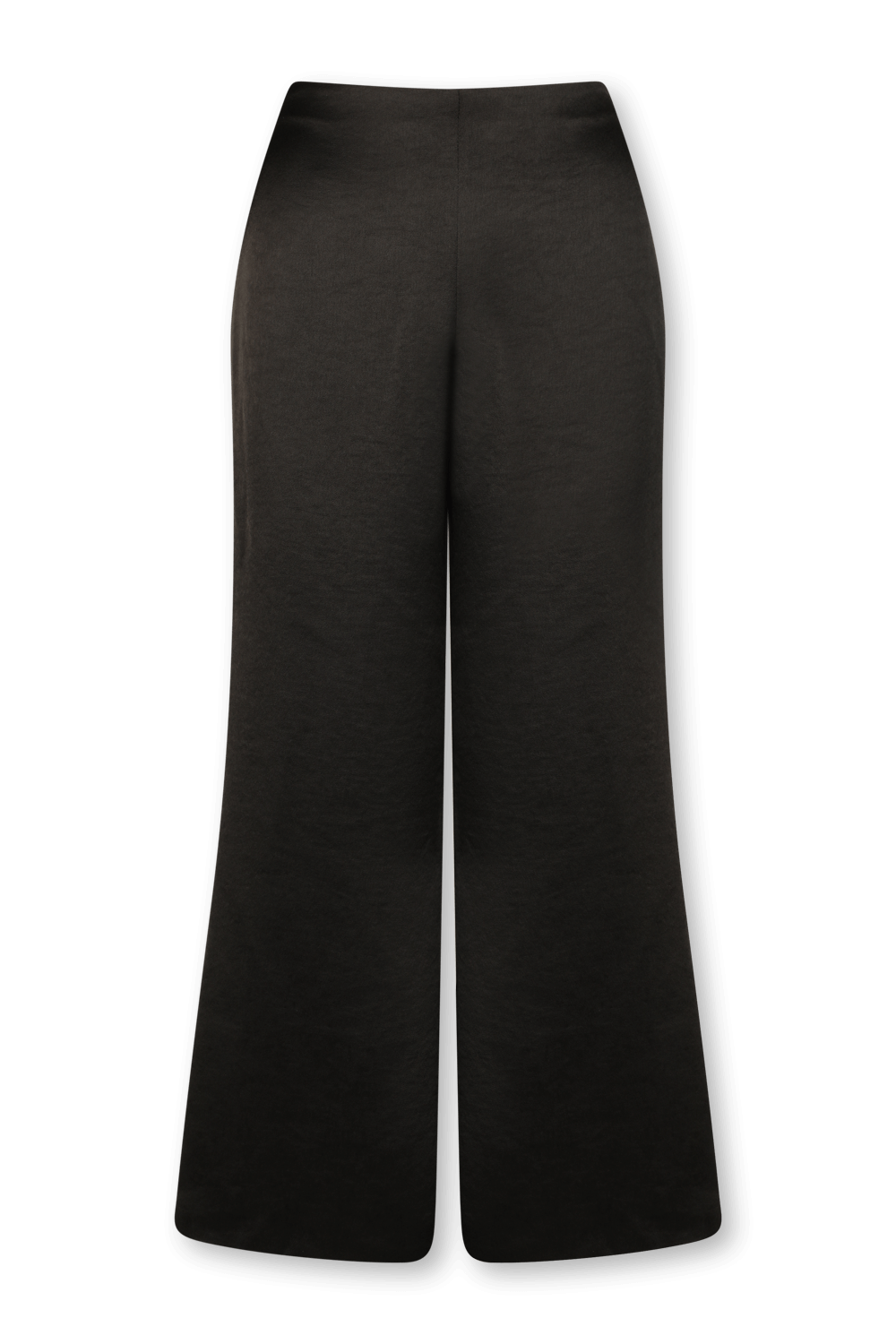 תמונה קידמית של מכנסי סאטן מתרחבים בגוון שחור