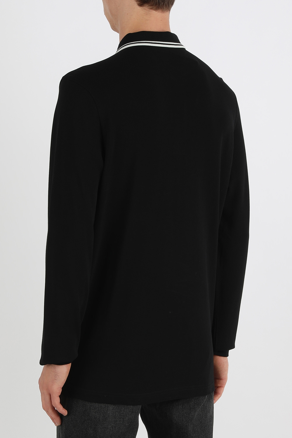 חולצת פולו ארוכה עם צווארון קונטרסטי בגוון שחור FRED PERRY