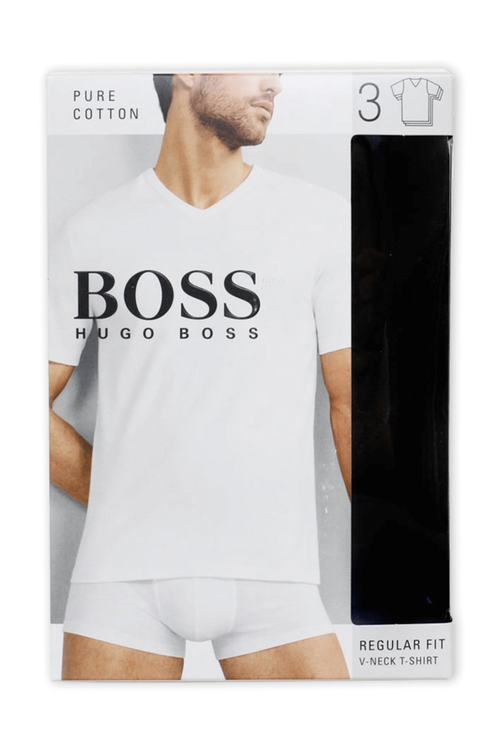 תמונת פנים של Three Pack of V Neck Underwear Tee in Black Cotton