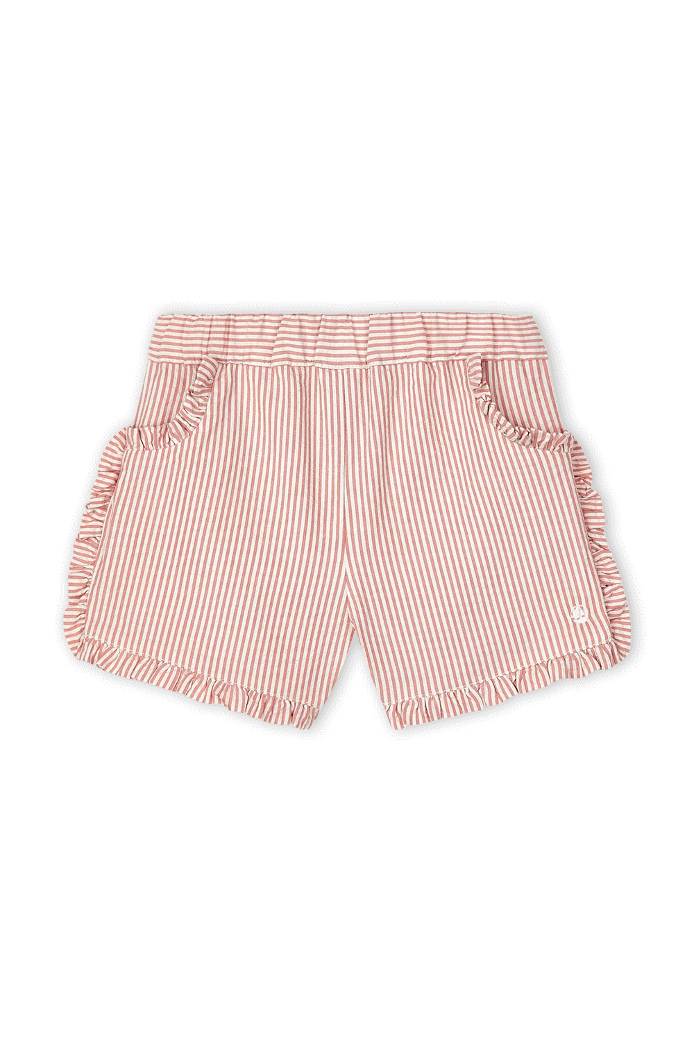 תמונה קידמית של גילאי 18-36 חודשים מכנסיים קצרים בגווני ורוד ולבן עם עיטורי מלמלה