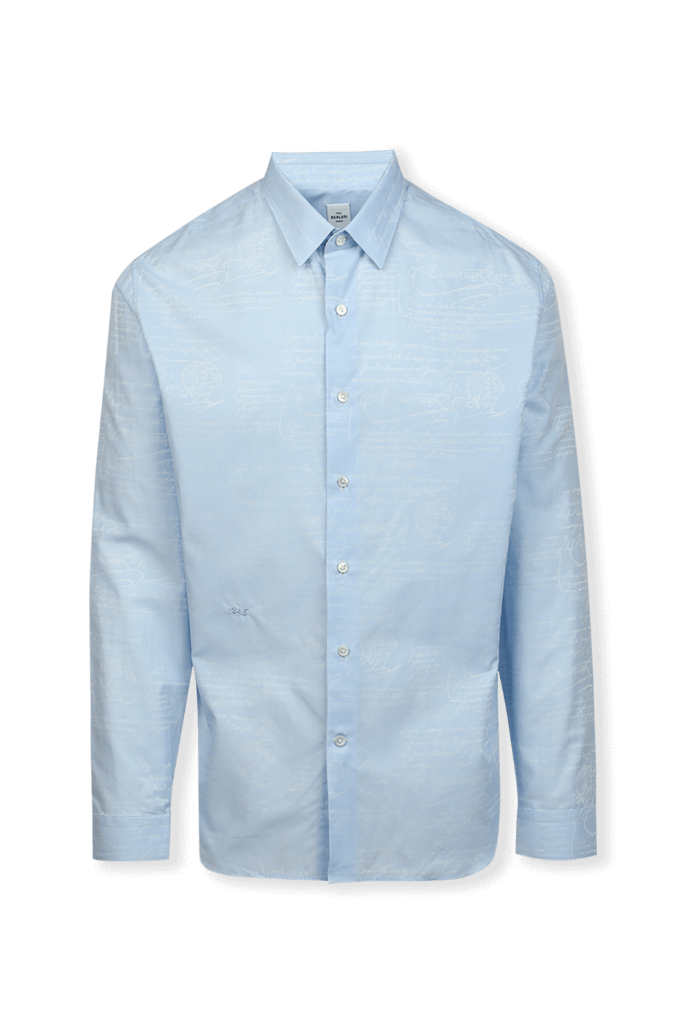 תמונה קידמית של Caligraphic Print Button Down Shirt in Blue