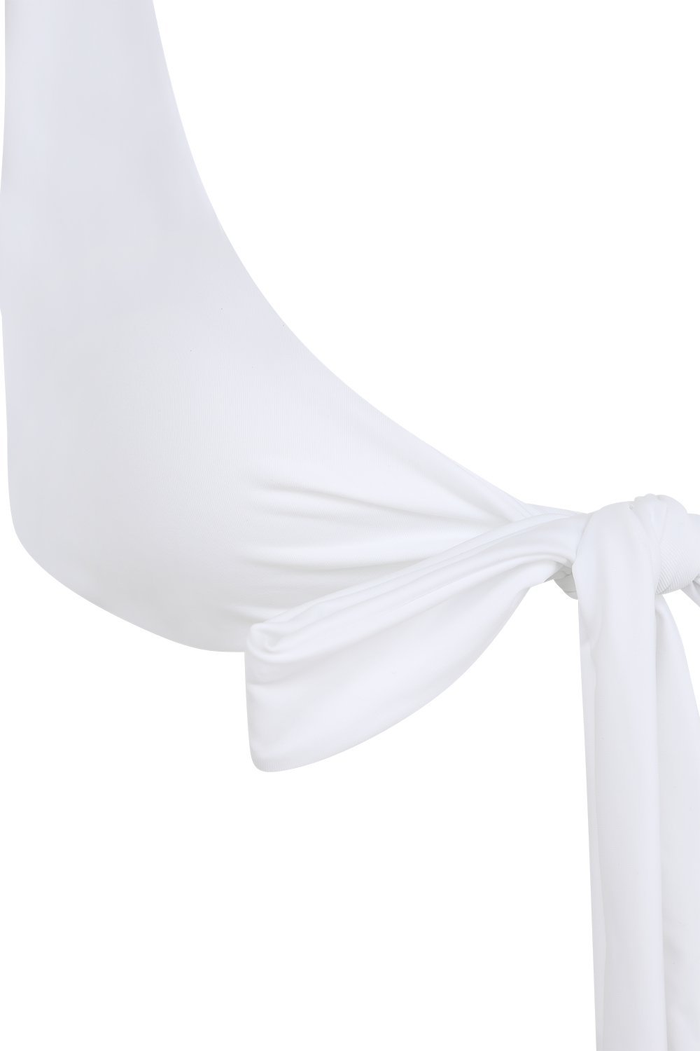 תמונה אחורית של טופ בגד ים לבן עם קשירת פפיון