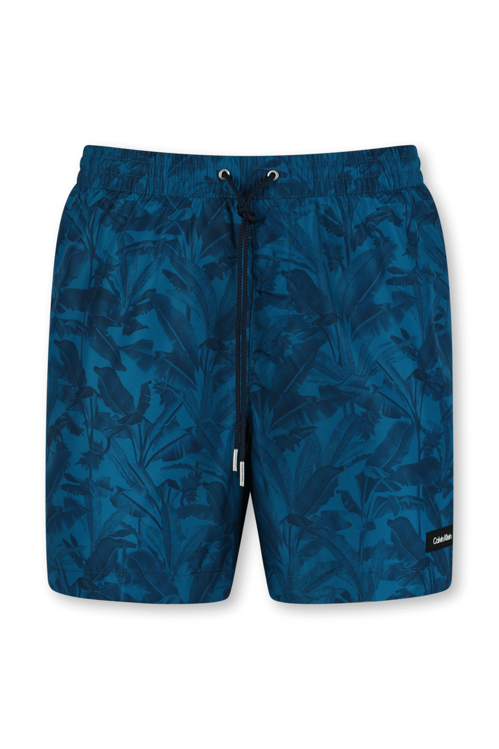 תמונה קידמית של מכנסי בגד ים כחולים עם הדפס בוטני