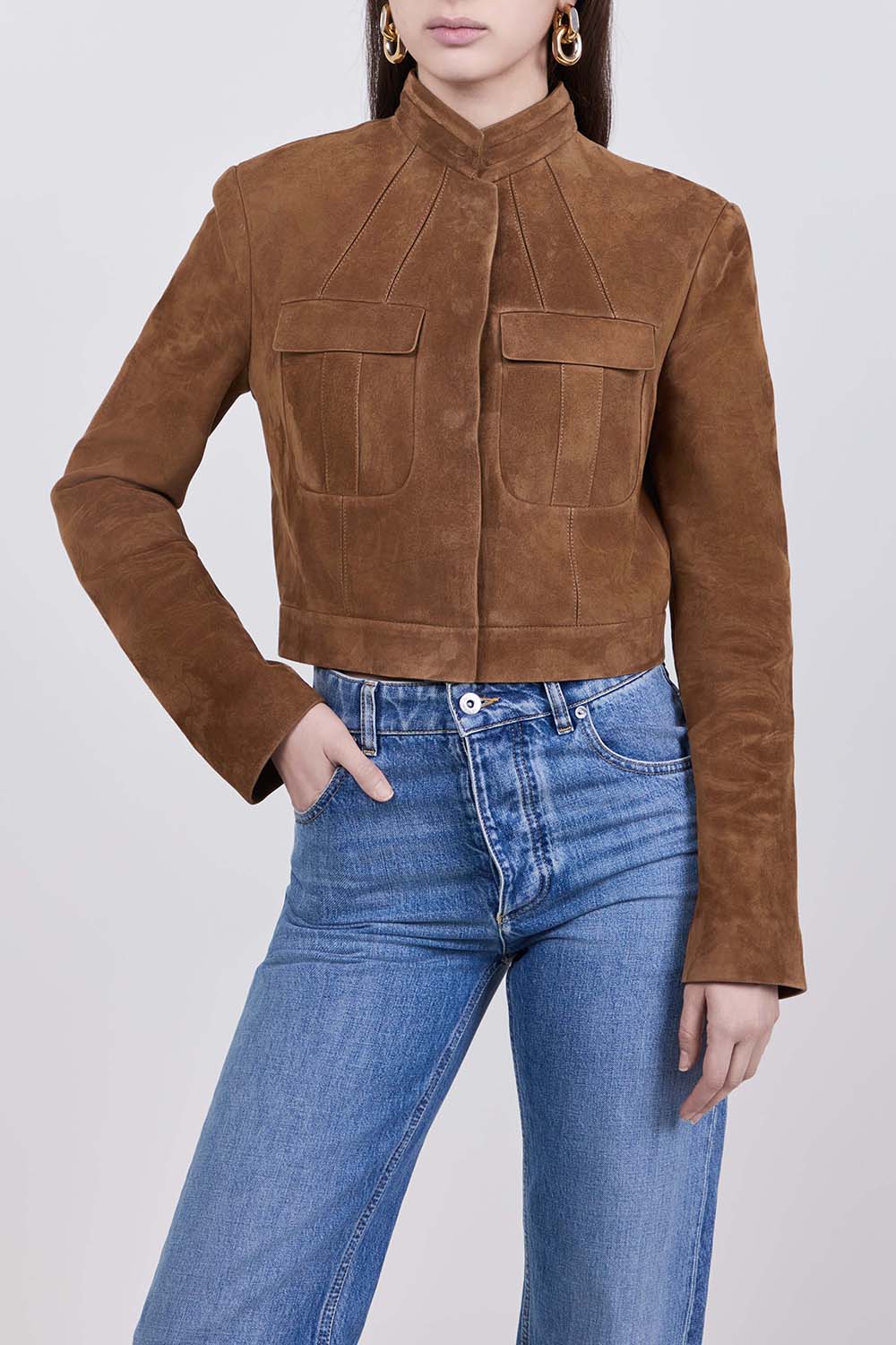 תמונת דוגמן קידמית של ז'קט עור קרופ