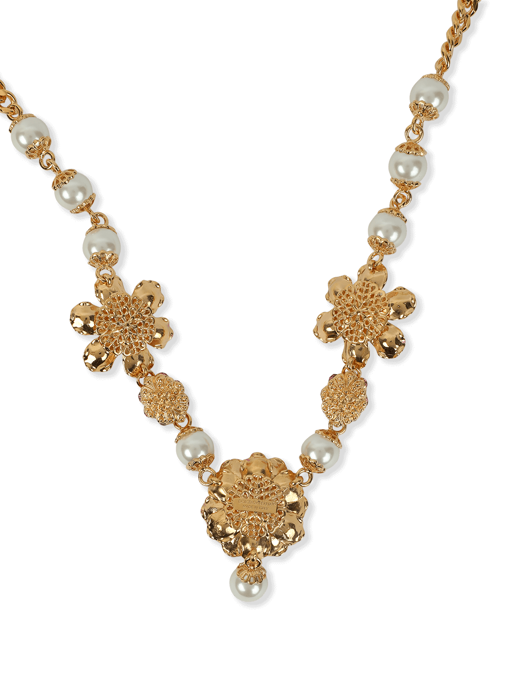 שרשרת זהב עם פנינים ותליוני פרחים DOLCE & GABBANA