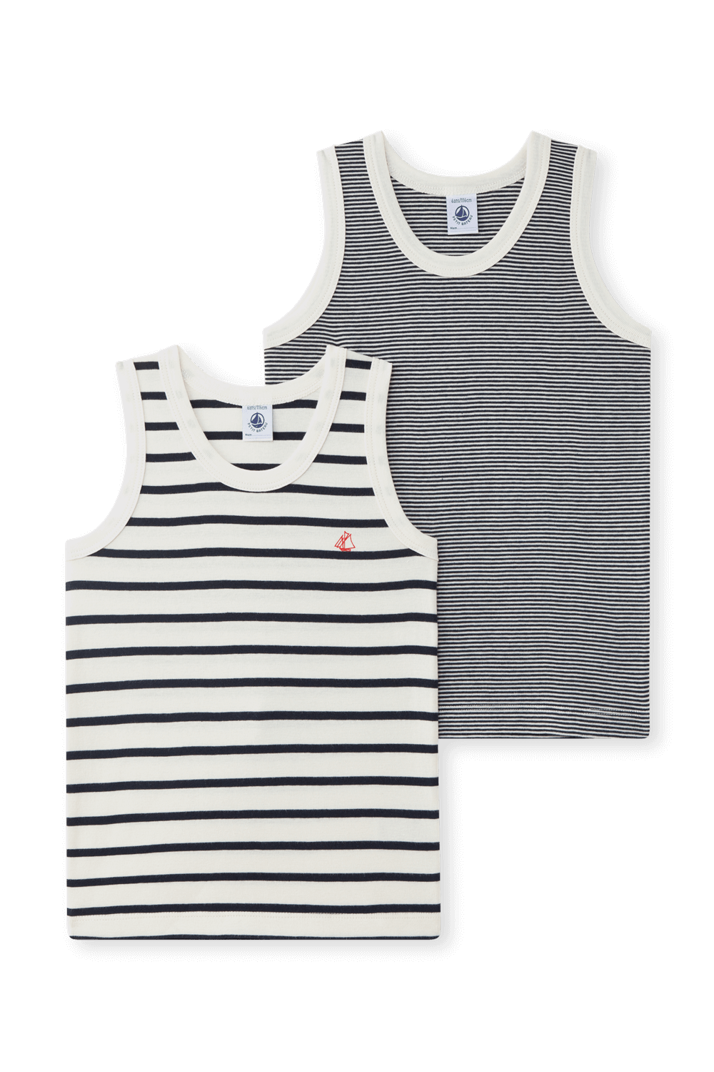 תמונה קידמית של גילאי 2-10 מארז שתי גופיות פסים בלבן ונייבי