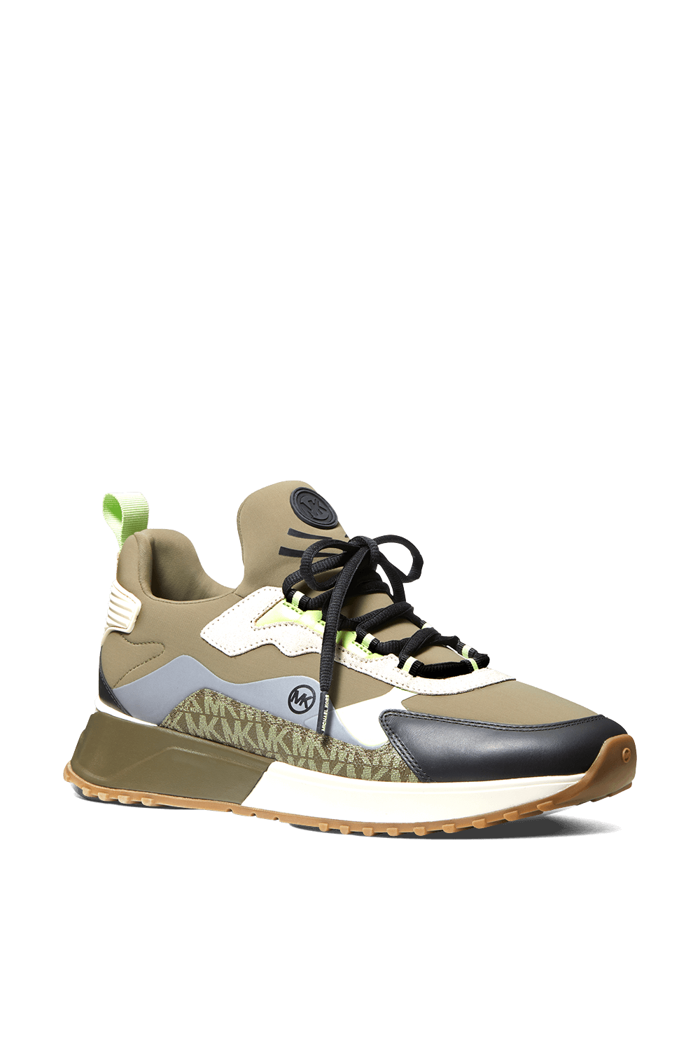 תמונה אחורית של נעלי ספורט תיאו בגווני ירוק זית ולבן