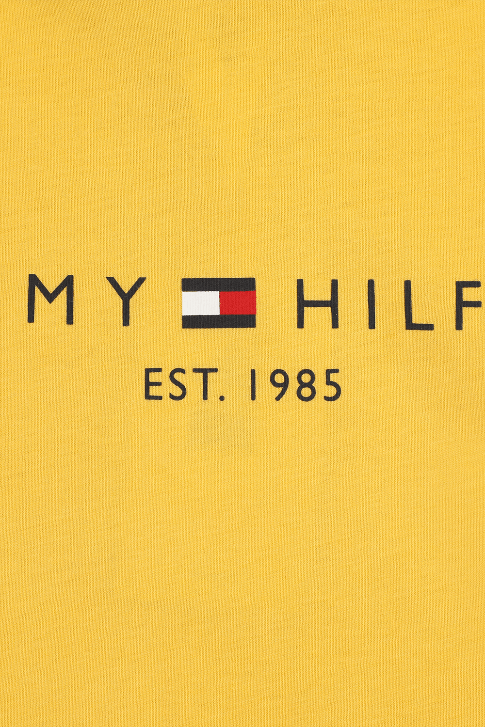 תמונה אחורית של גילאי 8-16 חולצת טי צהובה עם דפוס לוגו בחזה