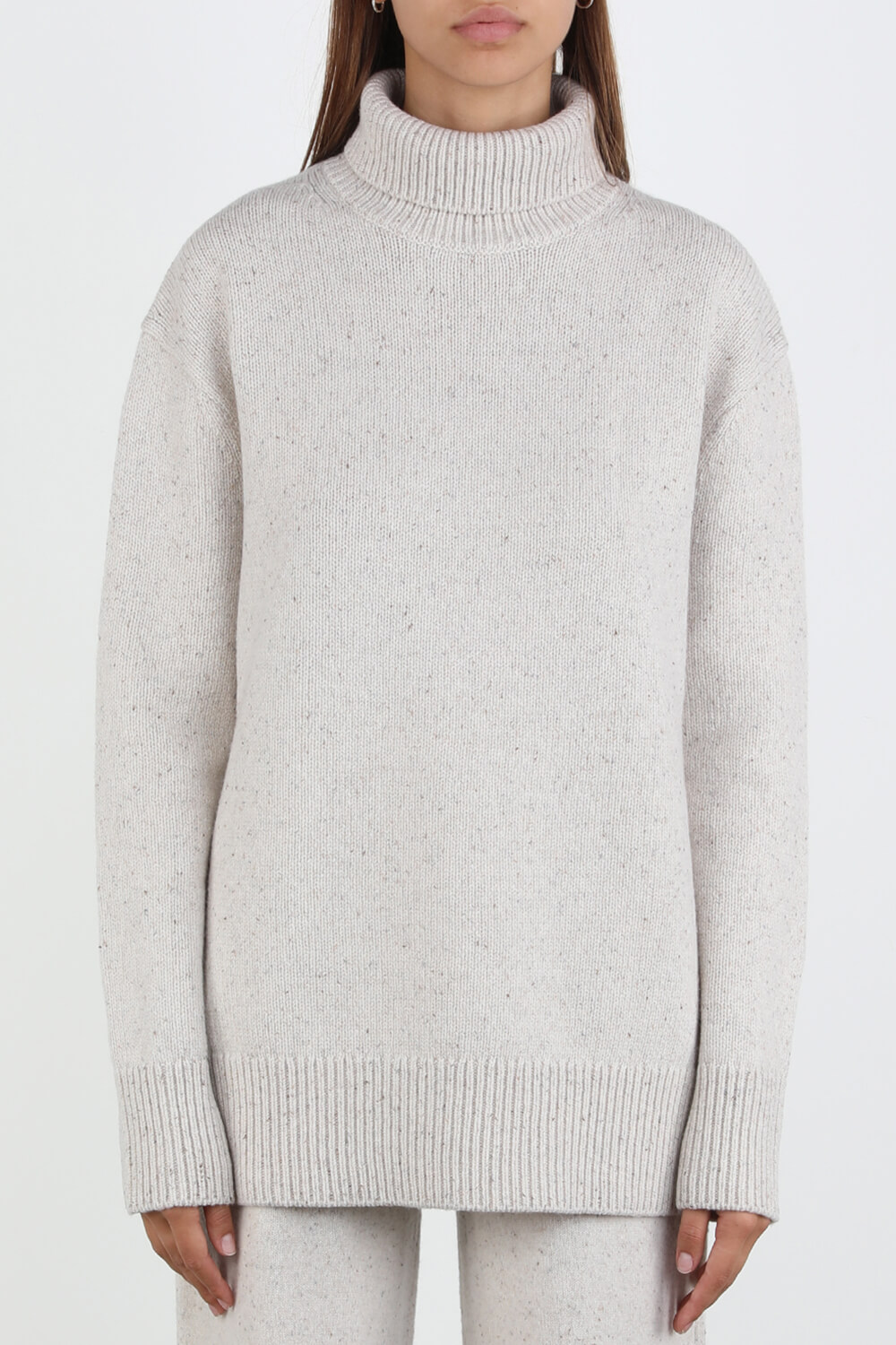 High Neck Tweed Knit Jumper in Black image number null JOSEPH