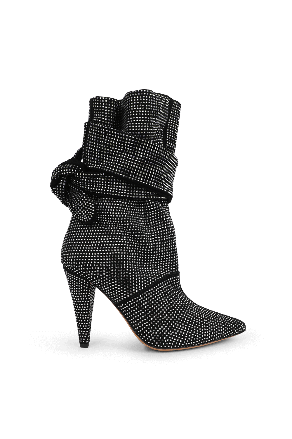 תמונה קידמית של מגפי עקב נורי מעור עם עיטורי ניטים