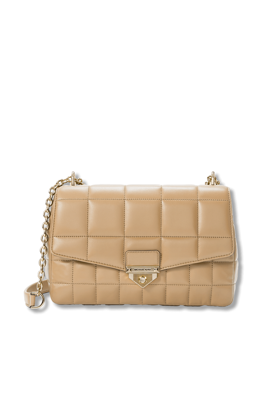 soho large studded quilted faux leather shoulder bag