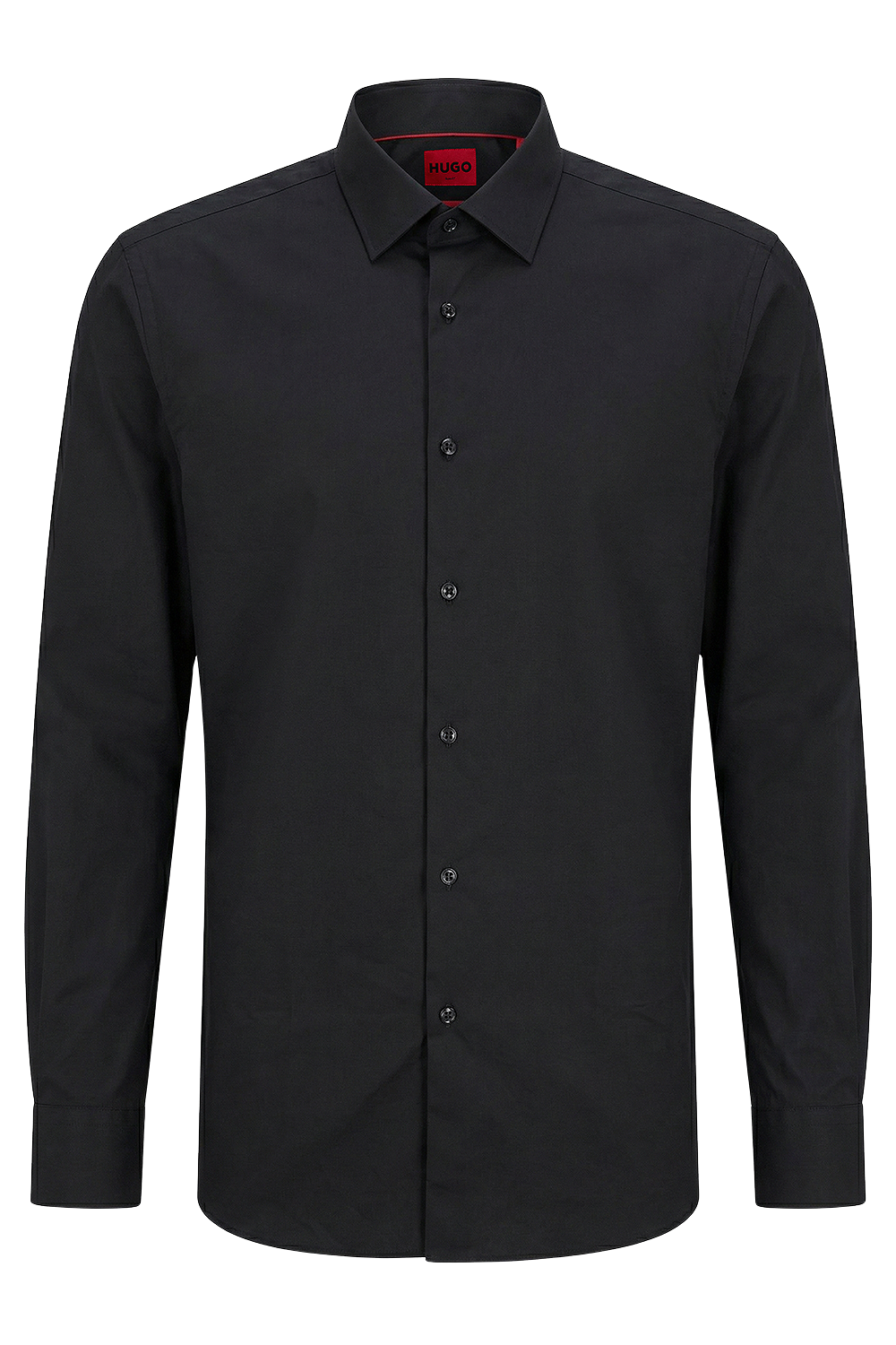 תמונה קידמית של חולצה מכופתרת שחורה בגזרת סלים