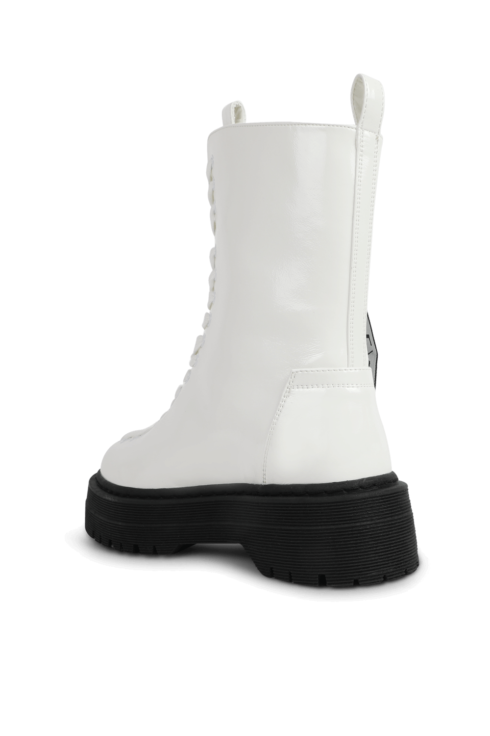 תמונה אחורית של מגפי קומבט גבוהים מעור טבעוני