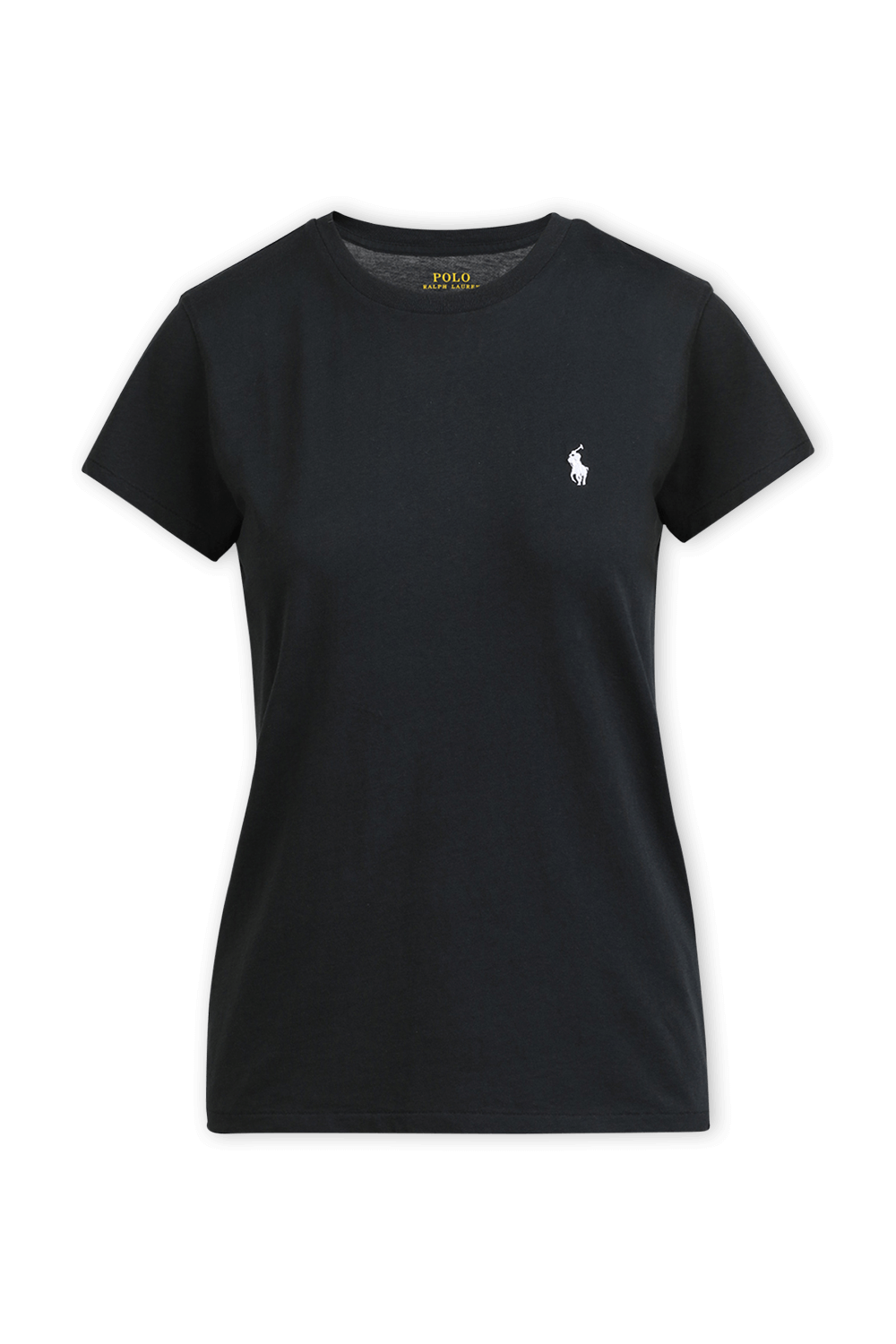 תמונה קידמית של חולצת טי סלים שחורה עם לוגו רקום