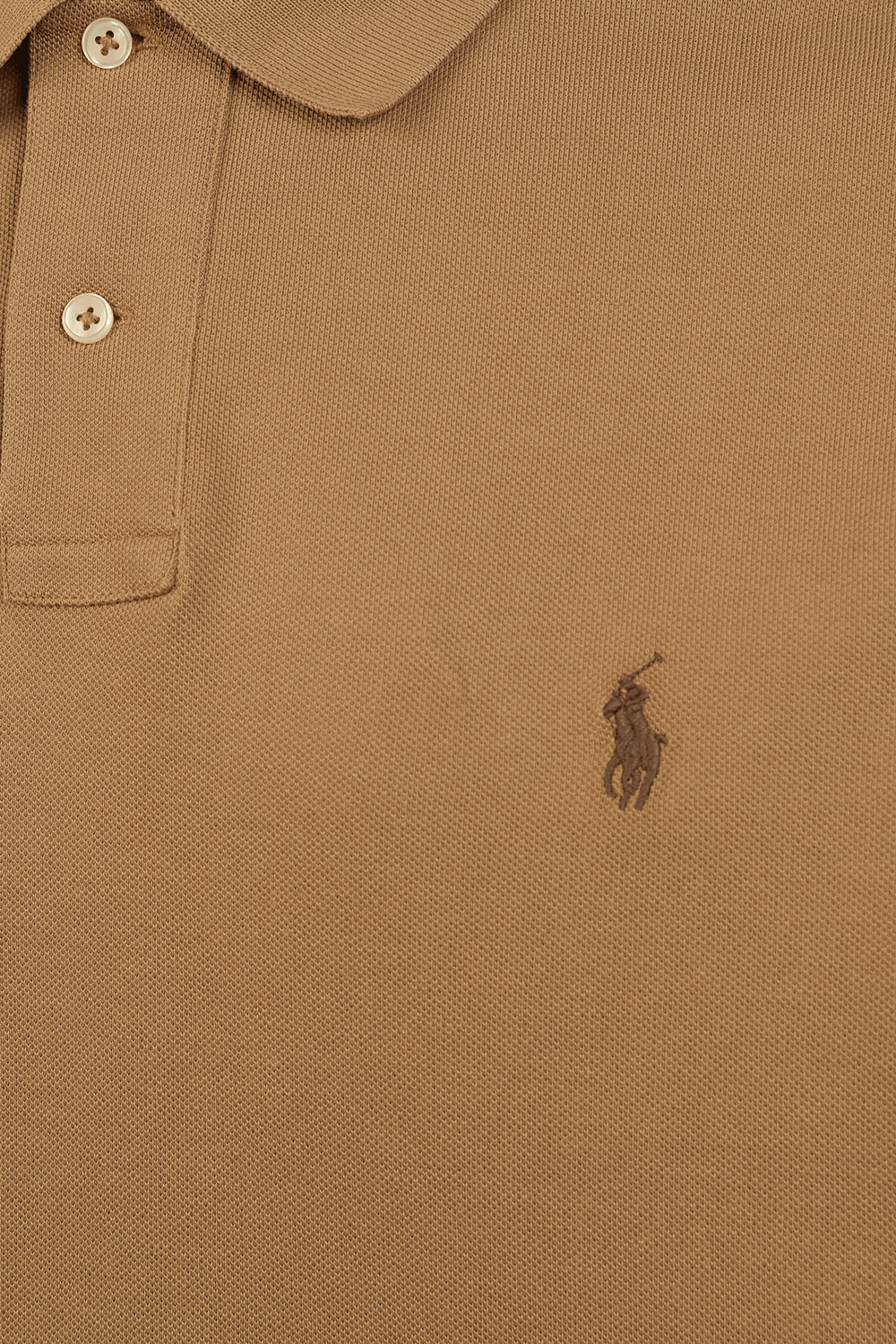 תמונה אחורית של Short Sleeve Knit Polo Shirt in Brown