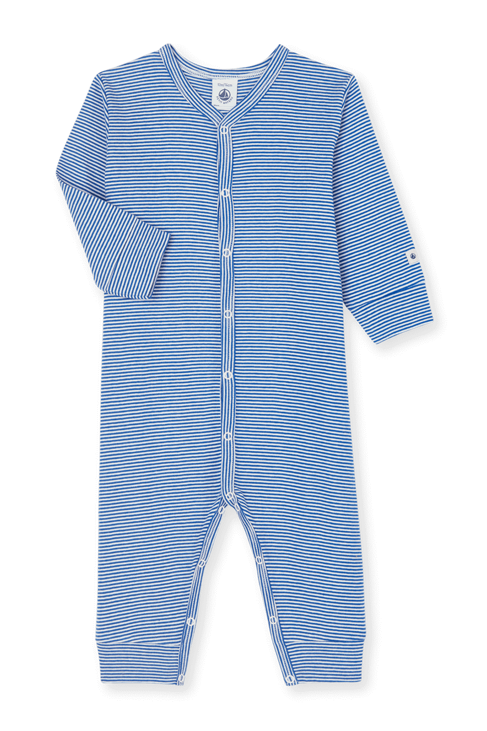 בגד גוף ארוך בפסים כחול לבן - גילאי NB-12 חודשים PETIT BATEAU