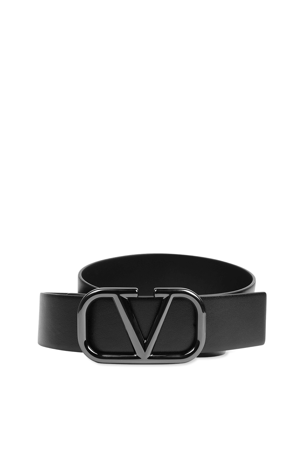 תמונה קידמית של חגורת לוגו מעור בצבע שחר