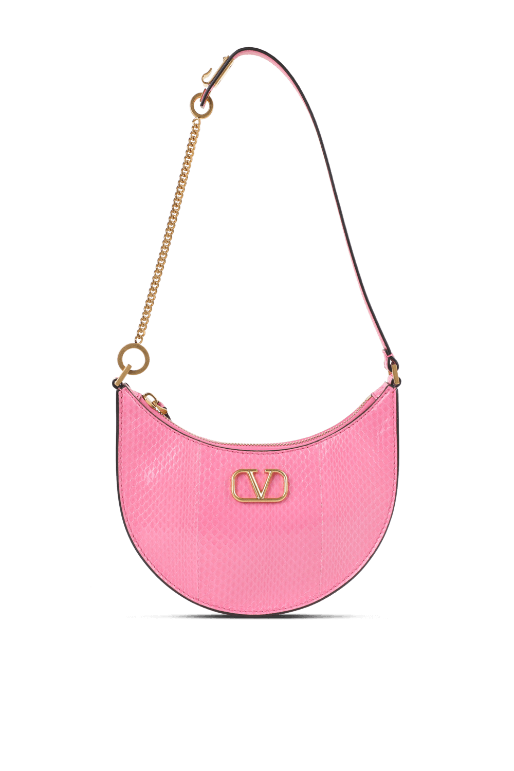 תמונה אחורית של תיק ורוד מבריק בצללית ירח