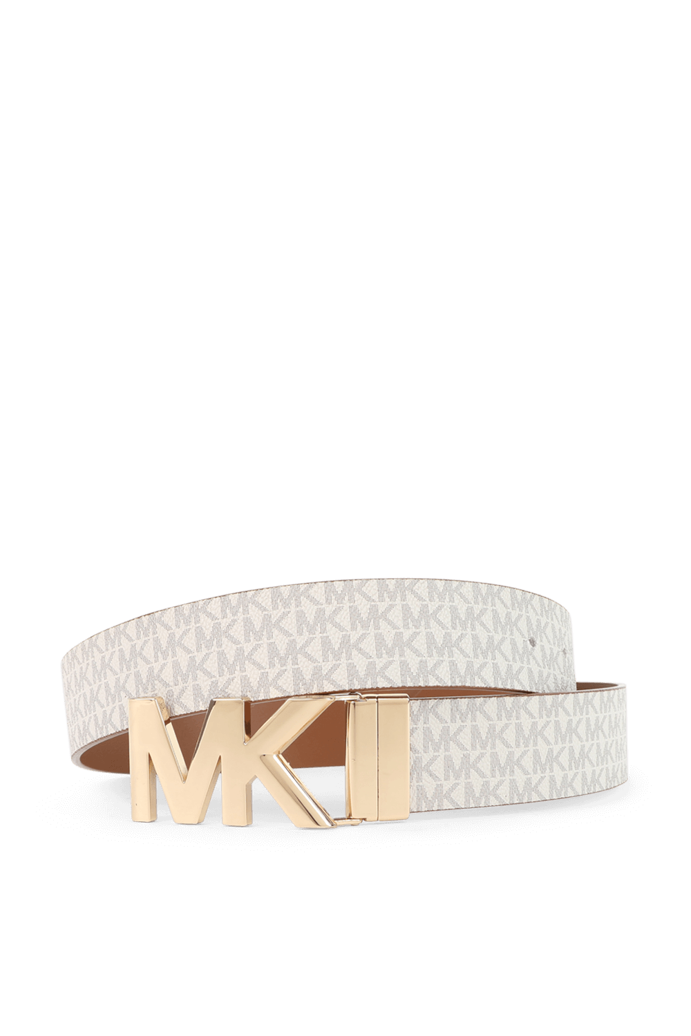 תמונה קידמית של חגורה צו צדדית בגווני לבן וחום