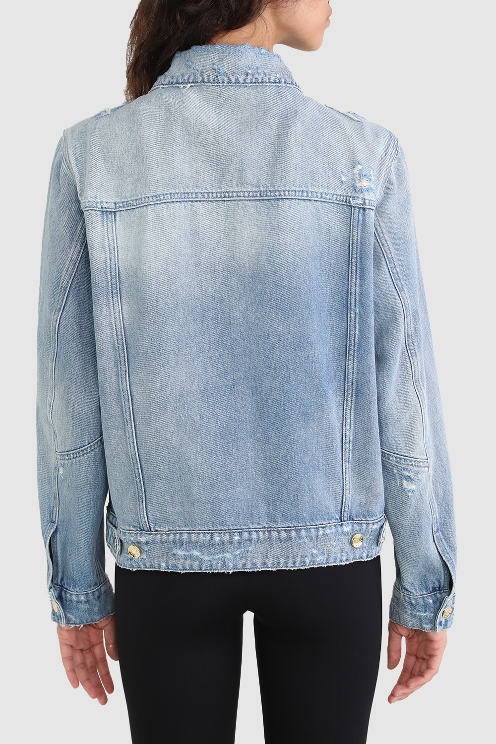 תמונת דוגמן אחורית של ז`קט ג`ינס קרעים