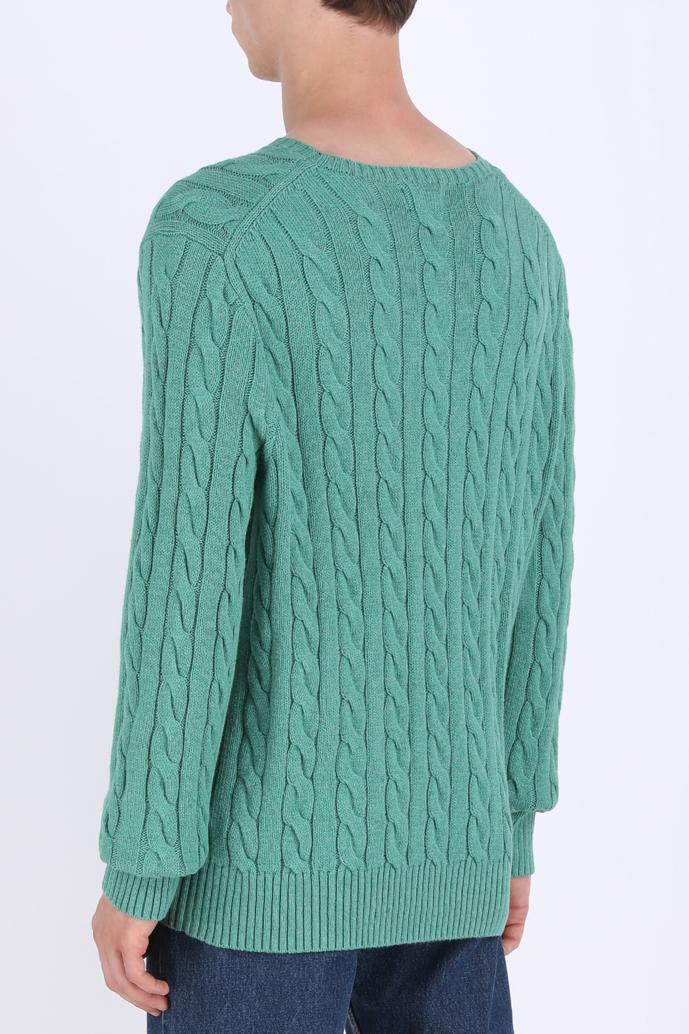 תמונת דוגמן אחורית של Cable-Knit Cotton Sweater in Green