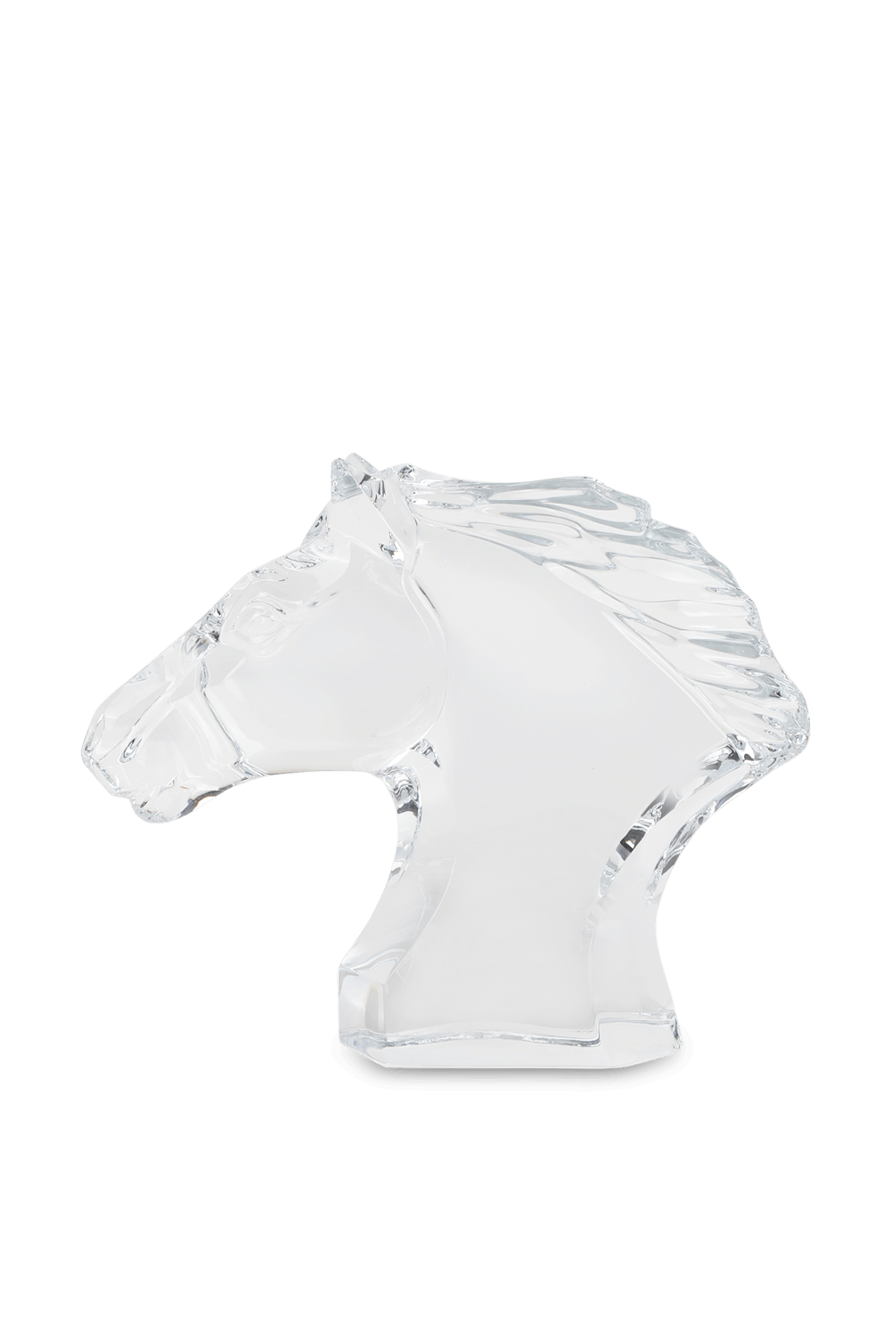 תמונה קידמית של פסל ראש סוס מקריסטל שקוף