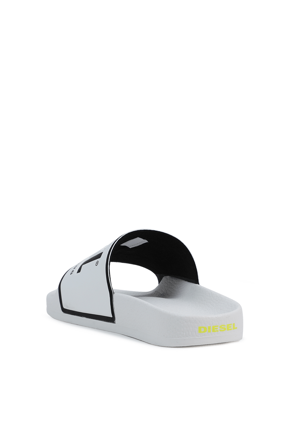 תמונה אחורית של Diesel Logo Slide Sandals in White