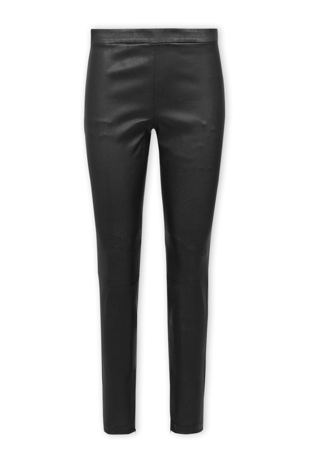 תמונה קידמית של מכנסי עור שחורים עם רוכסן