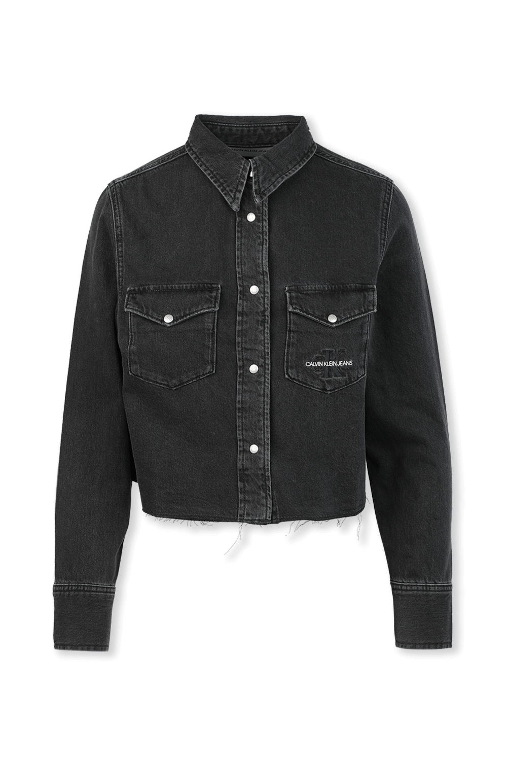 תמונה קידמית של חולצת דנים קרופ בשטיפה כהה