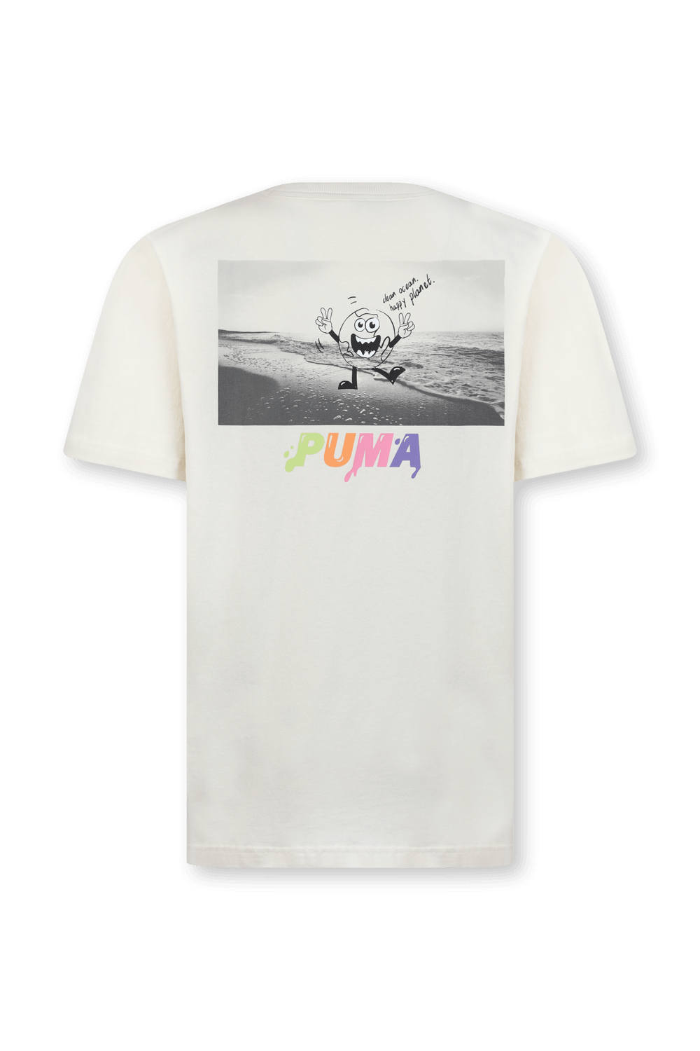 תמונה אחורית של חולצת טי כיתוב ממותג בלוני בגוון שמנת